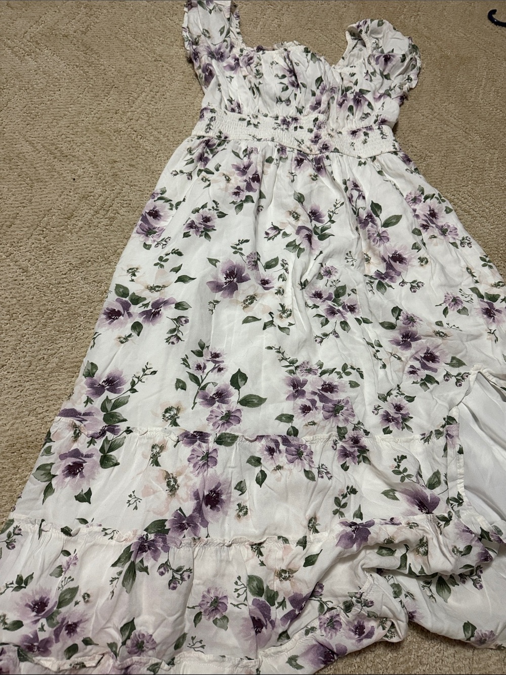 Hollister White Maxi Dress with Purple Floral Print
